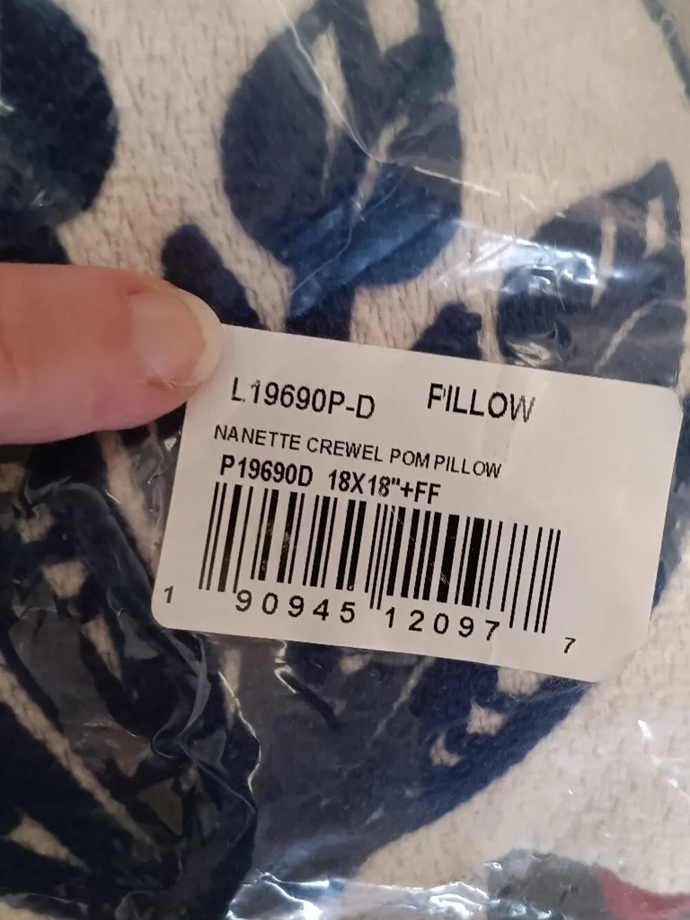 NWT Levtex Home Navy & Cream w/ Red PomPom Accent Pillow 18